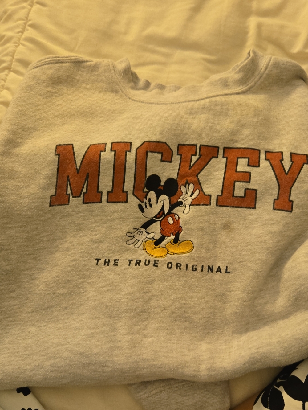 Disney Cream Crewneck Sweatshirt with Mickey Graphic and Orange Lettering